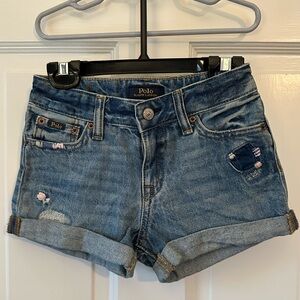 Polo by Ralph Lauren Girl’s Blue Denim Shorts with Embroidery